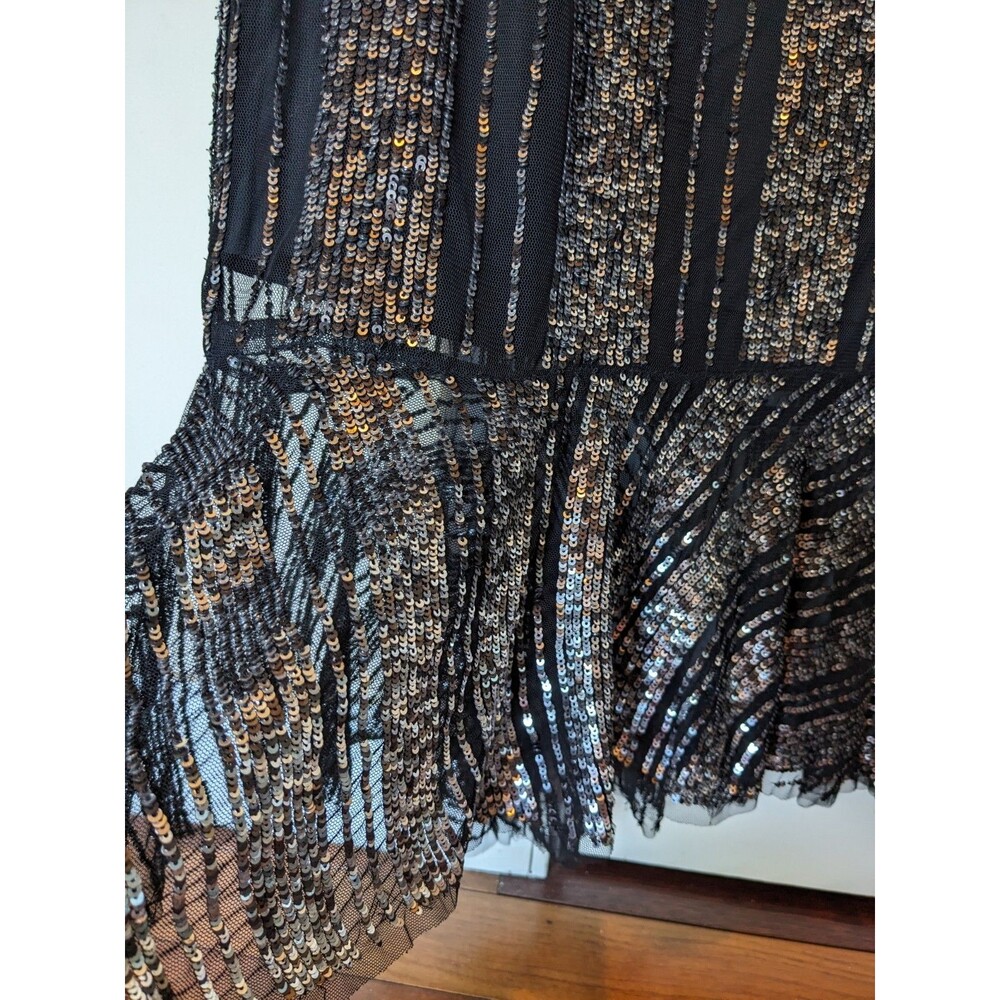 Zara Sequin Midi Skirt Black Silver Striped Asymmetric Ruffle Hem NWT M - Picture 3 of 10